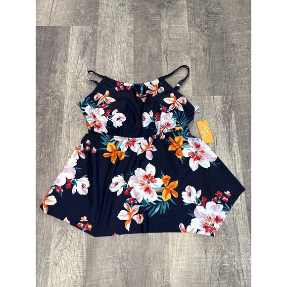 New Tags! Kona Sol Floral Print Swim Top Tankini Cami Strap Swimsuit Top Beach - Picture 1 of 3
